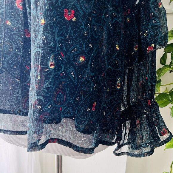 Lucky Brand Green Floral Ruffly Lightweight Flowy Romantic Blouse Size Small - Picture 4 of 9
